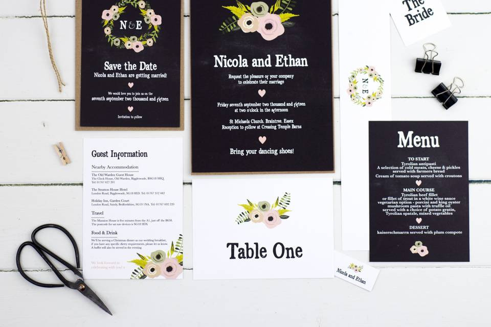 Floral chalkboard range