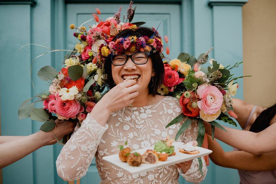 Bride with canapes