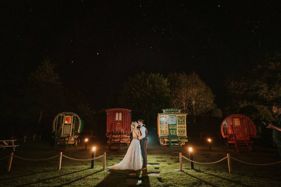 The Romany Caravans at night
