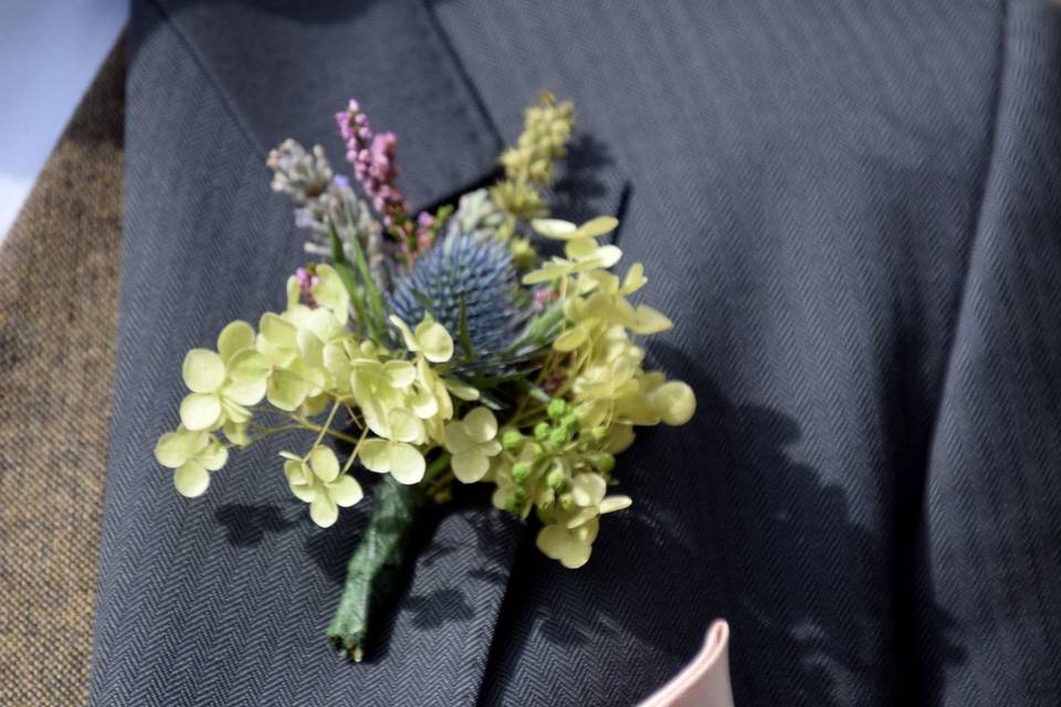 Thistle and Hydrangea buttonho