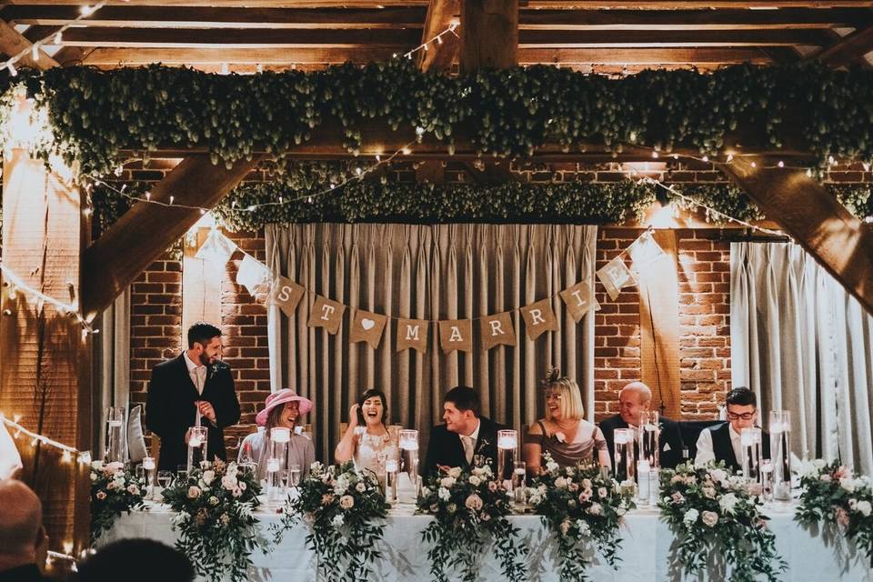 Long top table in the Oak Barn