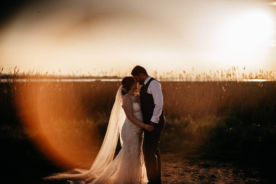 Sunset coastal wedding