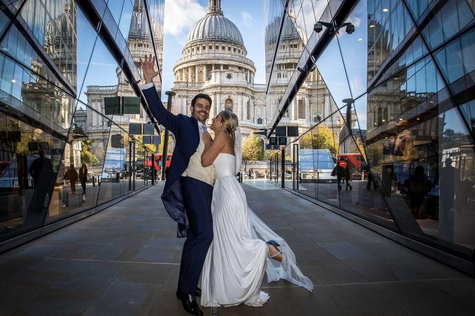 Bride & Groom in front of St P