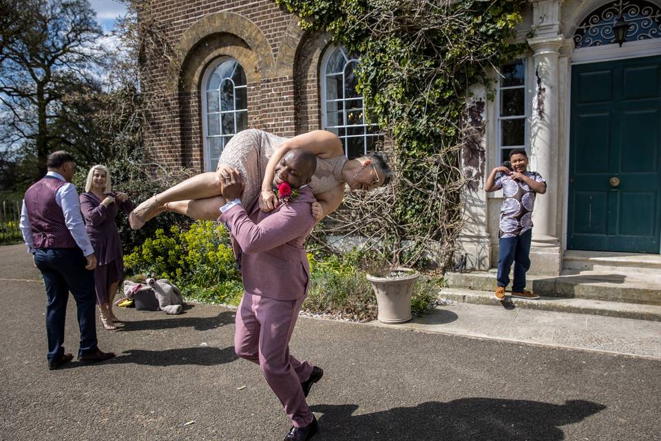 Carrying the bride.