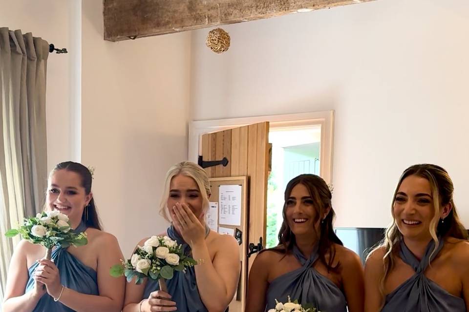 First look with bridesmaids
