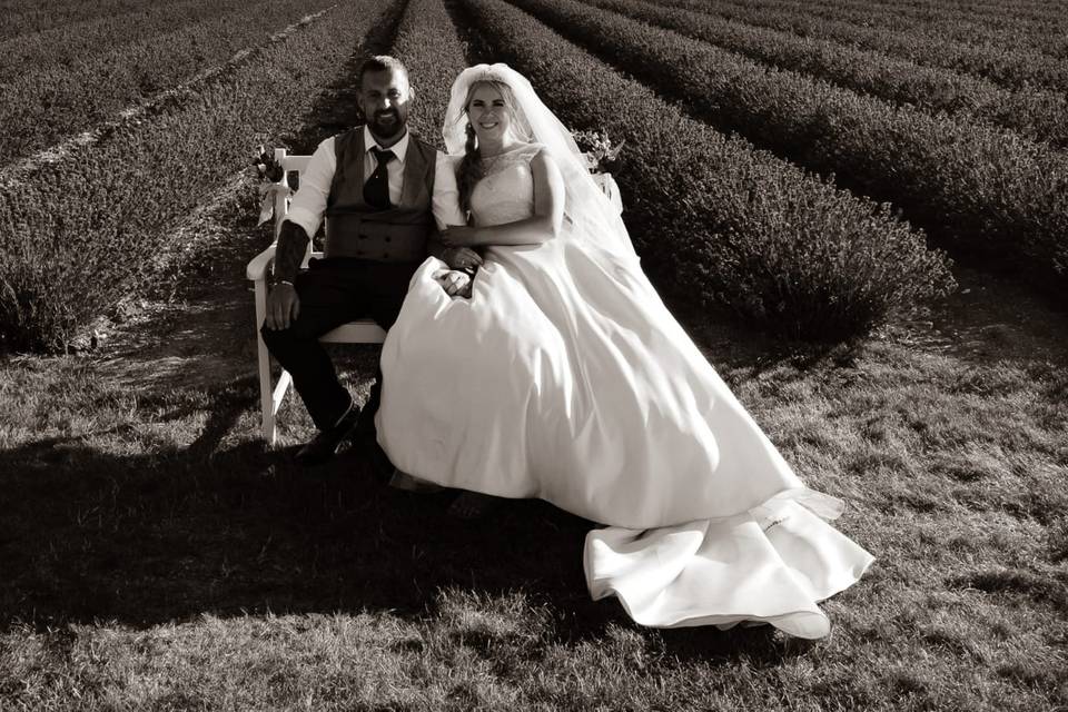 Black and white photo of the happy couple