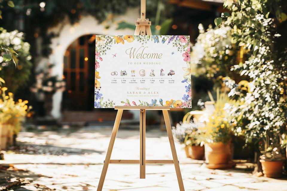 Garden floral welcome sign