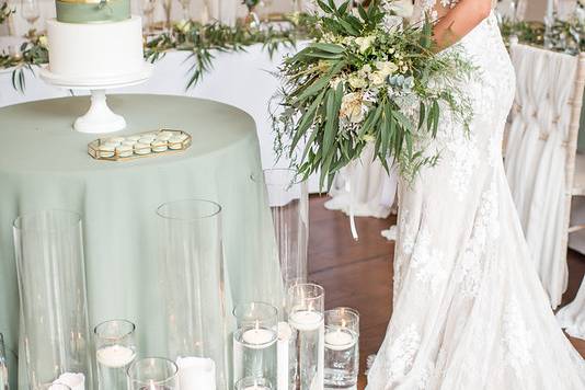 Cake table and candle decor