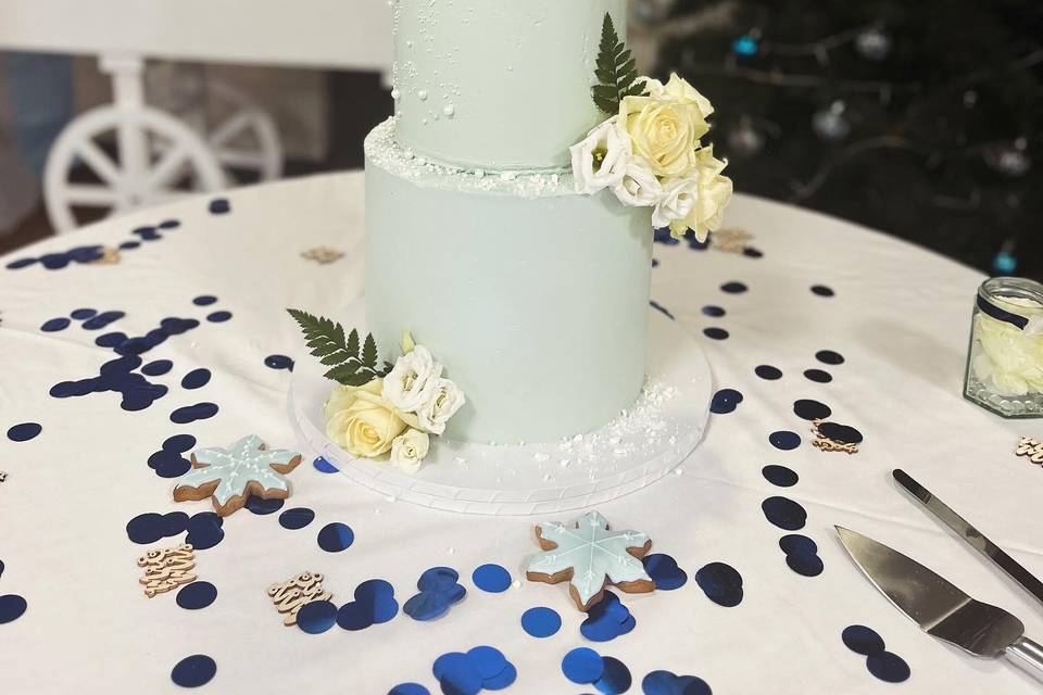 Three tier baby blue cake