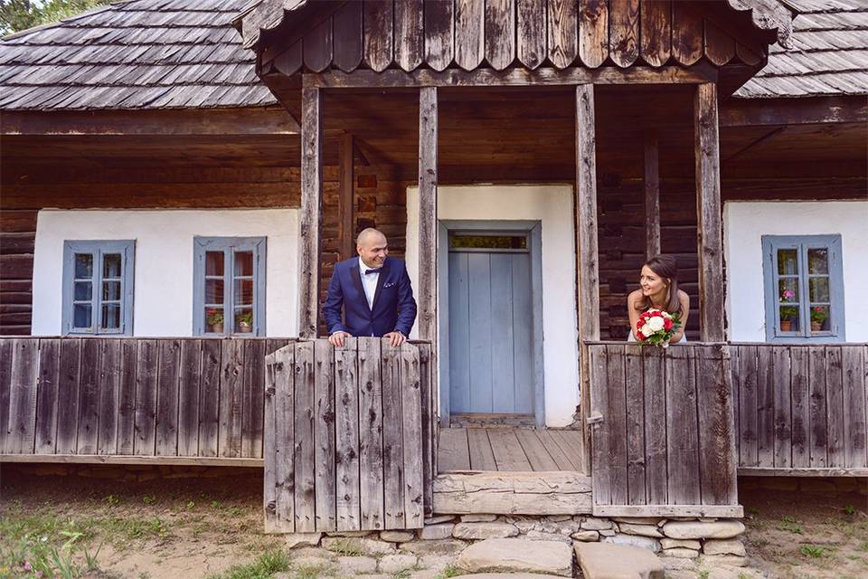 Rustic house with couple