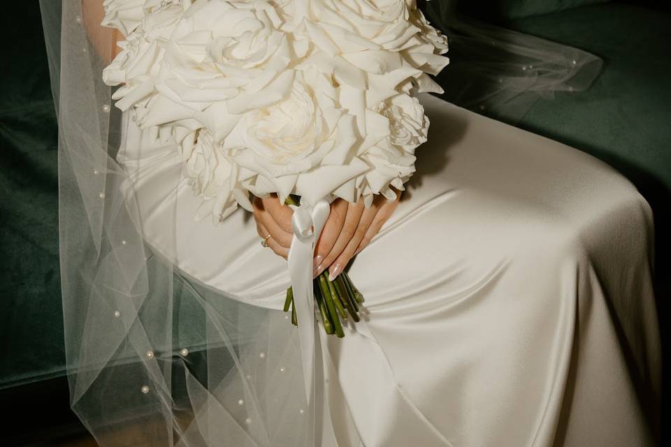 White roses bridal bouquet