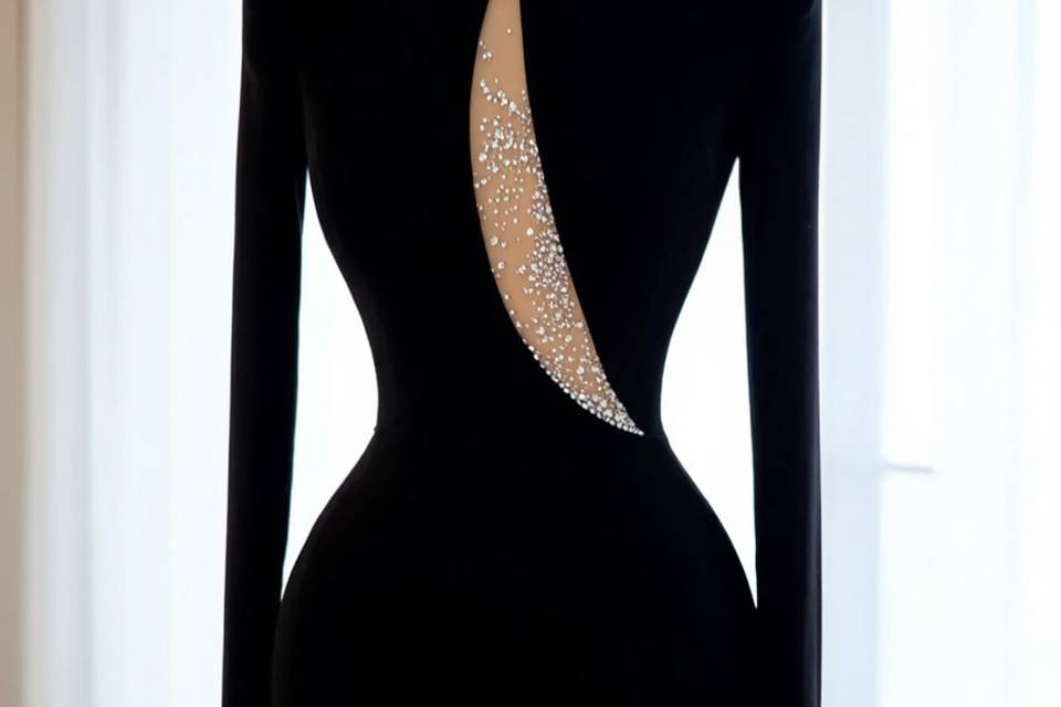 Long Black Dress With High Nec