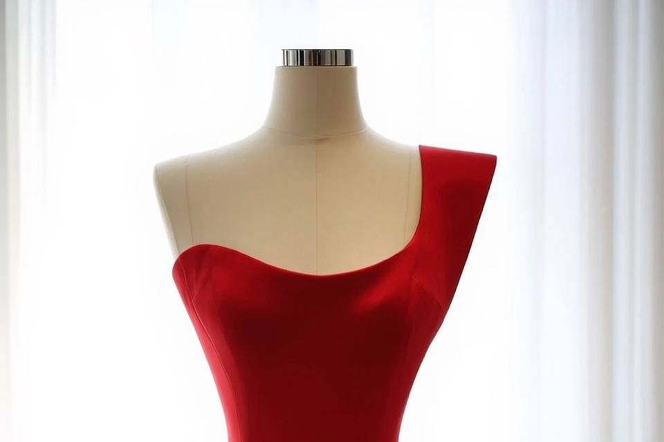 One Shoulder Red Dress Long