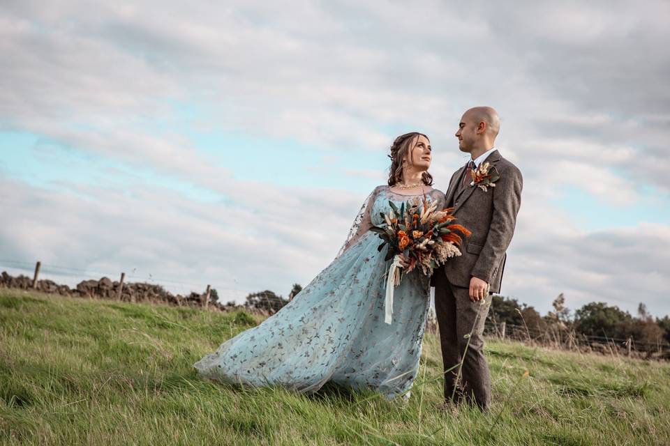 Blue and grey lace gown