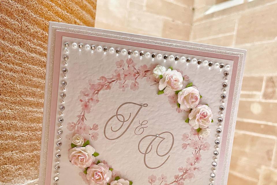 Pink flower wedding invitation