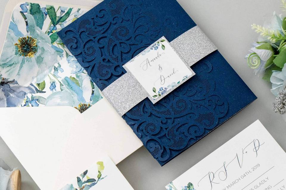 Navy Blue Pocket Invite