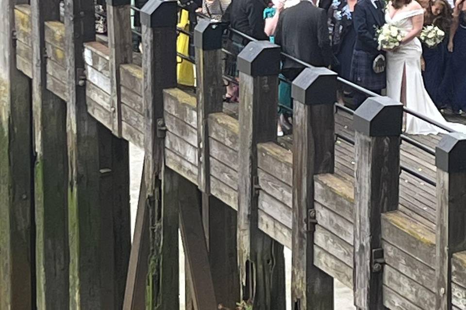 Guests on the Thames pier