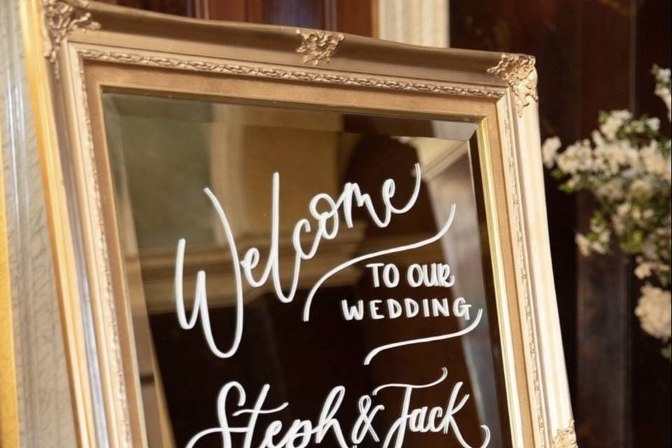 Mirror welcome sign