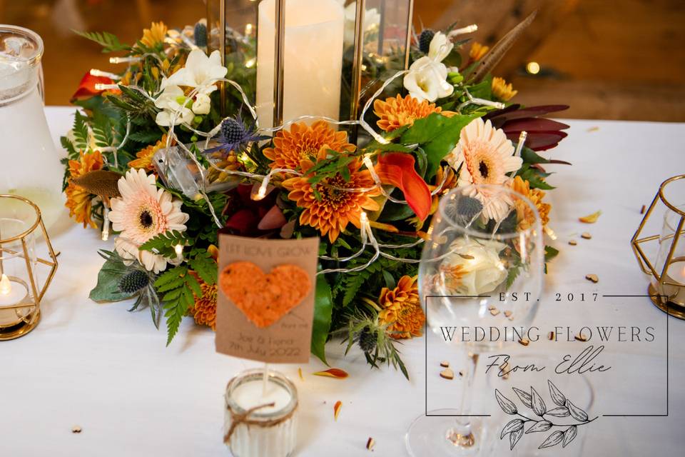 Posy lantern table arrangement