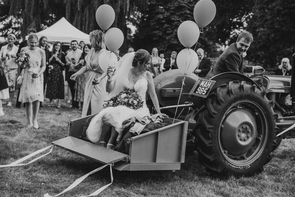 Tractor wedding photo