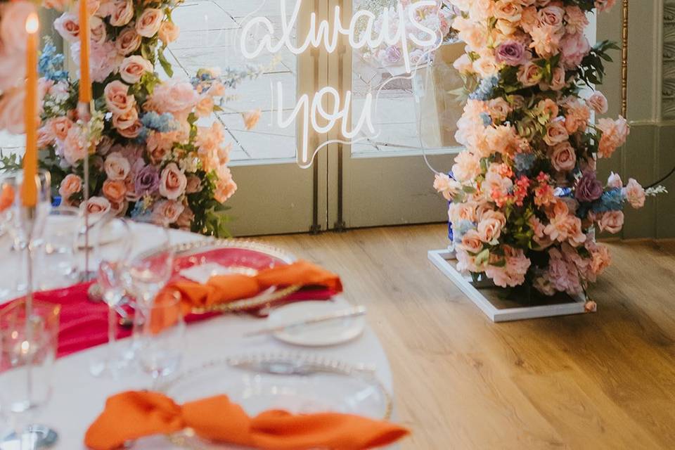 Spring wedding and led sign