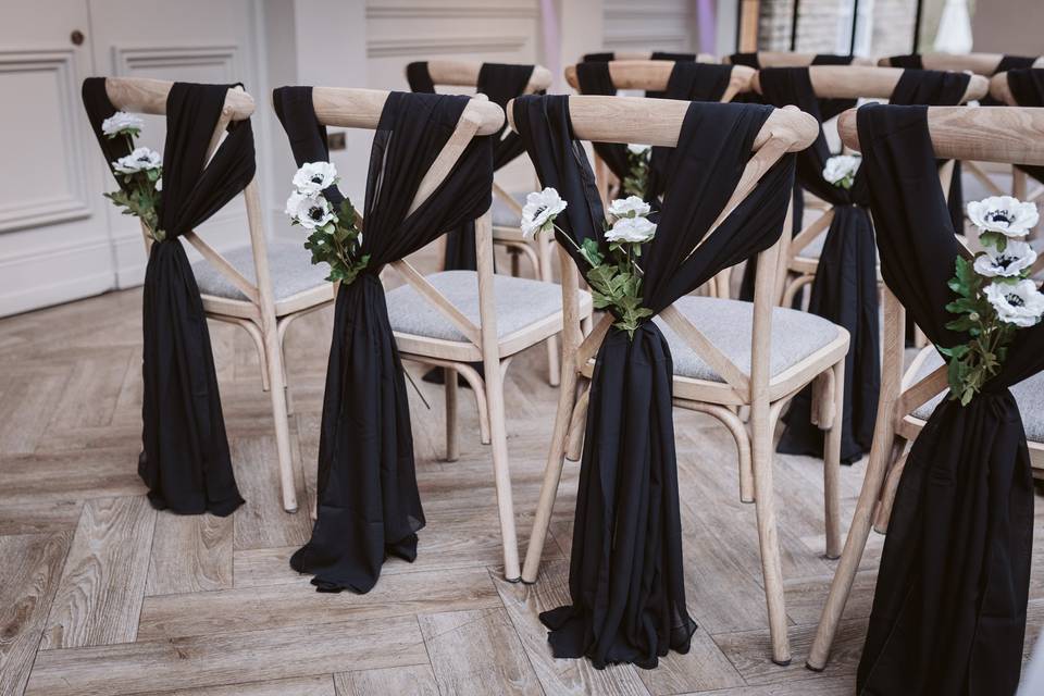Woodlands black chair sashes