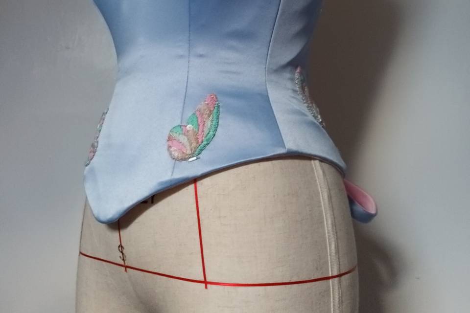 Pink and blue bespoke corset