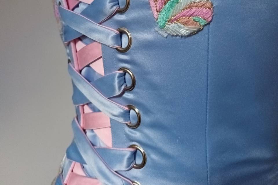 Pink and blue bespoke corset
