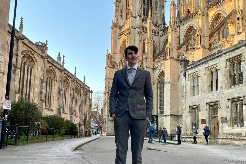 James outside York Minster