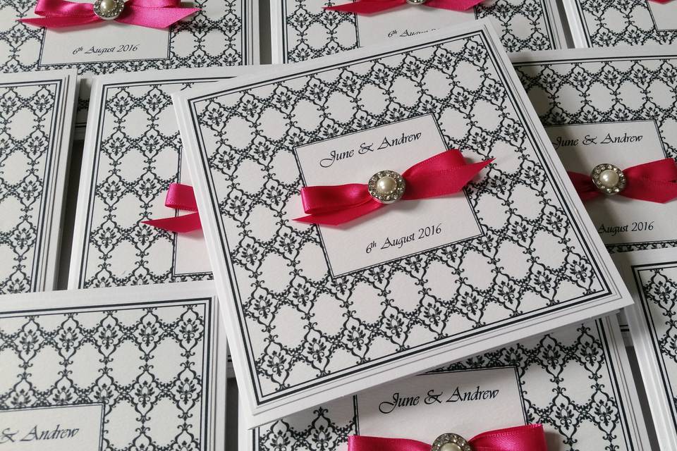 Damask pocketfold invitations