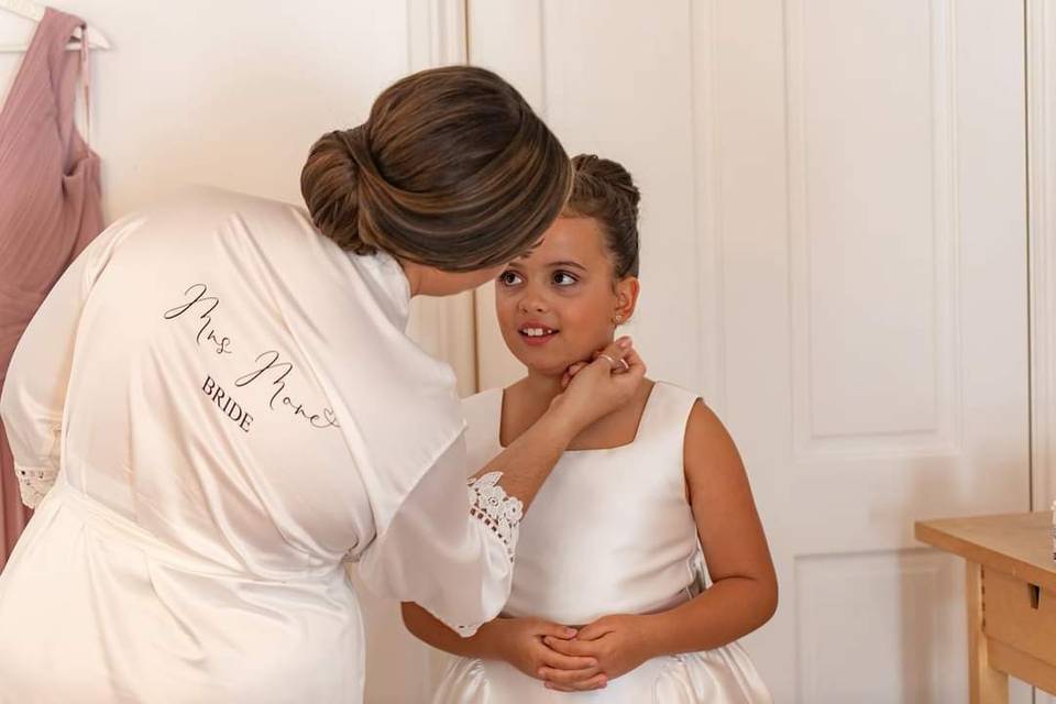 Touching moment with flower girl