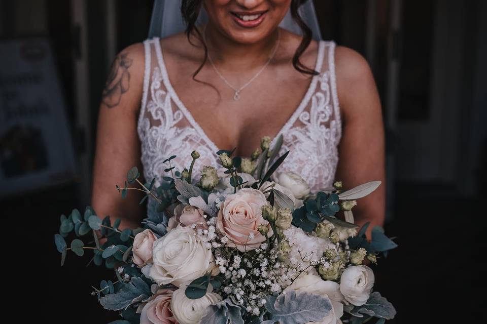 Newlywed with bouquet