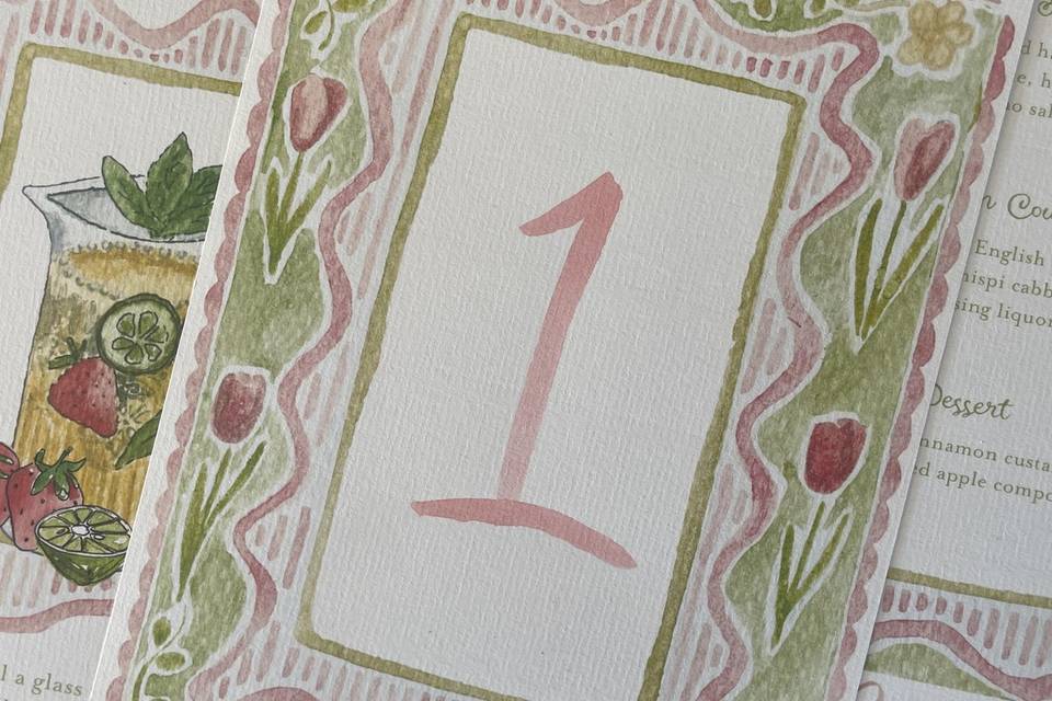 Table Numbers, hand painted