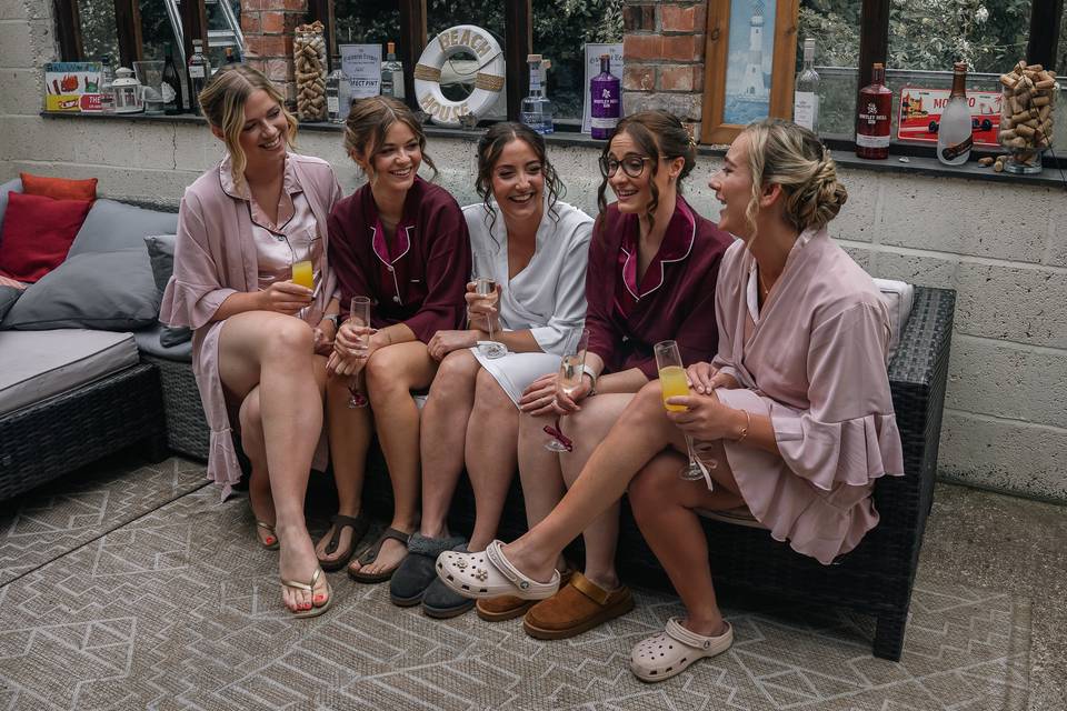 Bride with her bridesmaids