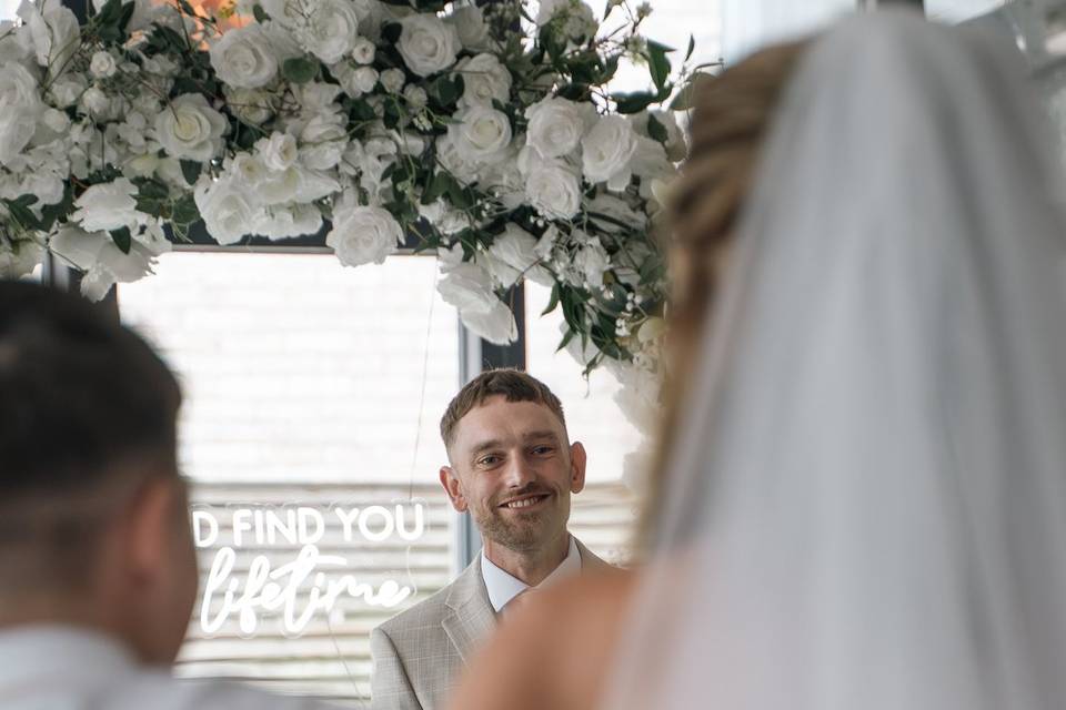 Groom seeing his bride