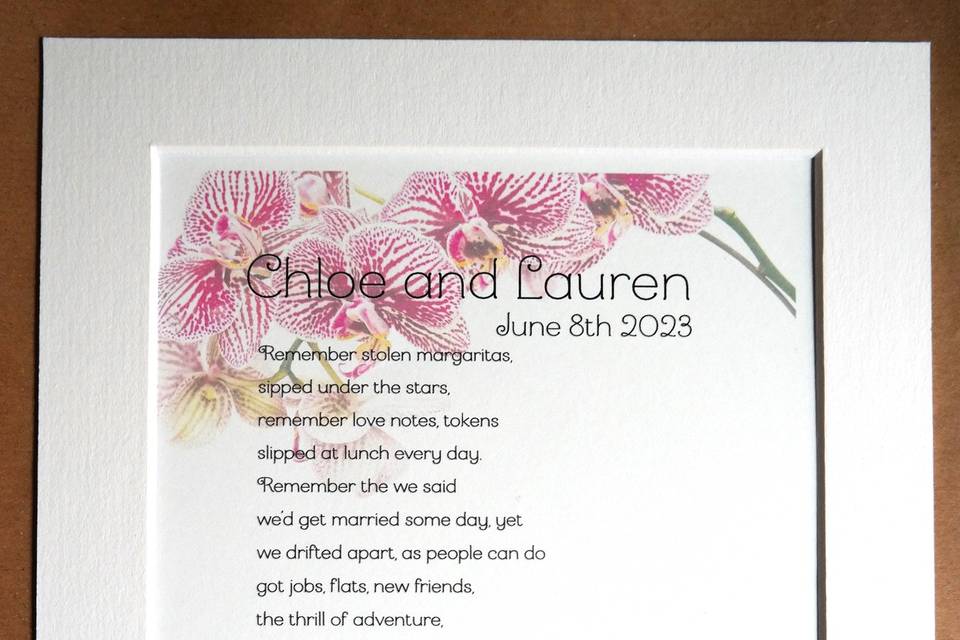 Bespoke wedding poem