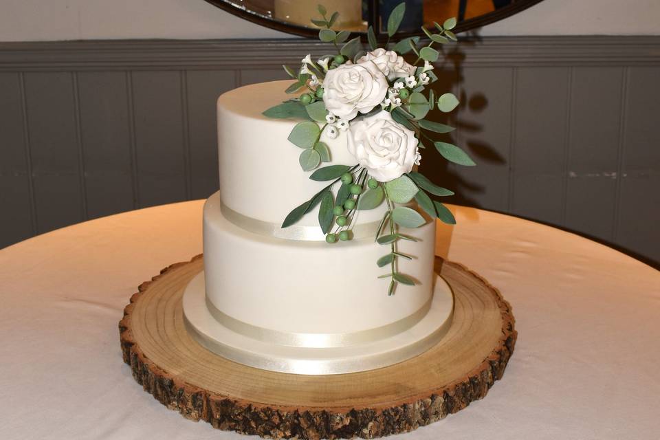 White roses and eucalyptus