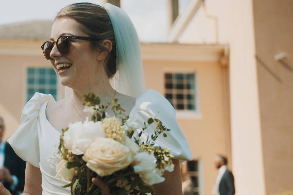 Bride talking to guests