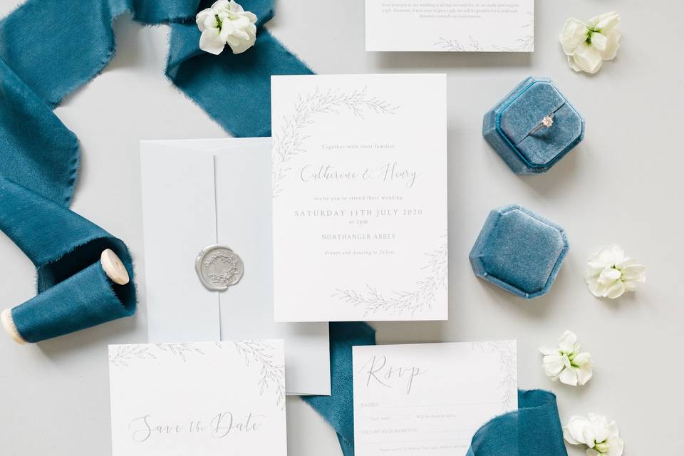 Grey Botanical Invitation