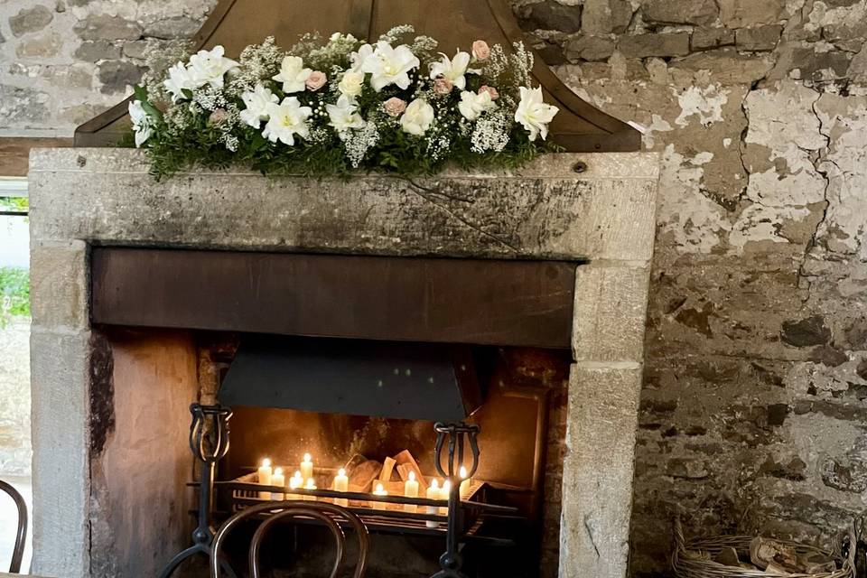 Fireplace in barn