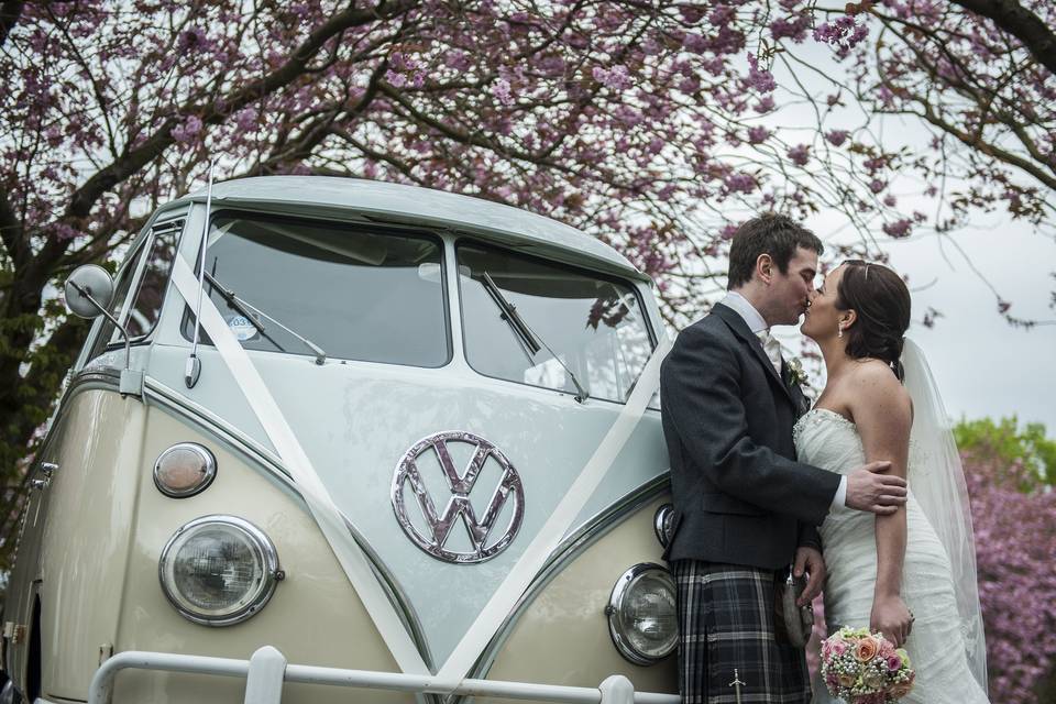 Grooms party in vw van