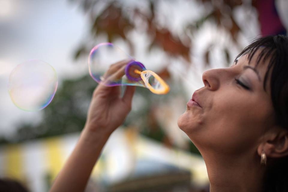 Guest blows bubbles.