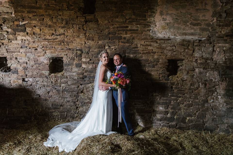 Bridal bouquet with silk trail