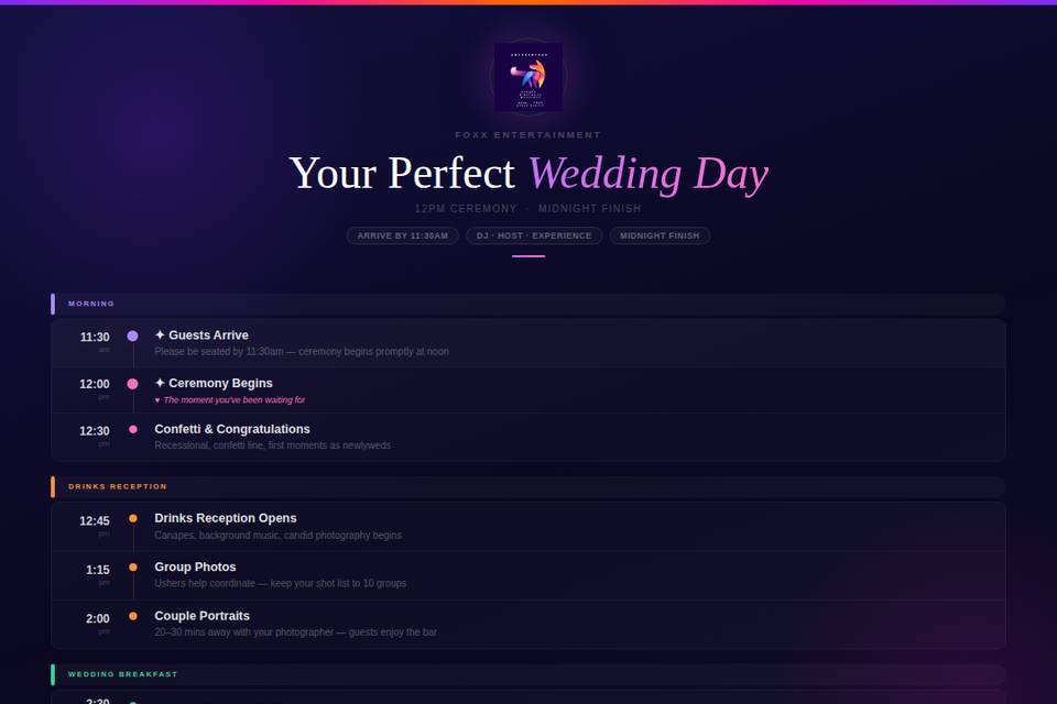 DJ Daen Foxx Wedding Timeline