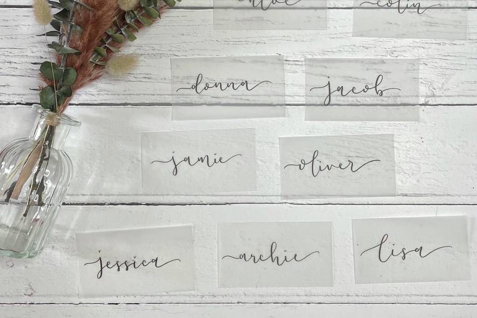 Vellum calligraph place cards