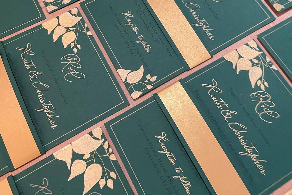 Emerald and Gold invitations