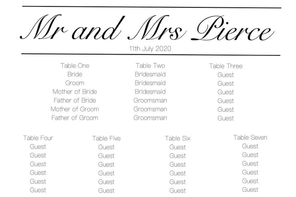 Simple but Modern Table Plan