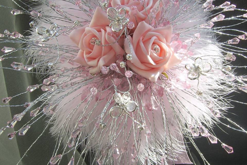 Pink feather & rose bouquet