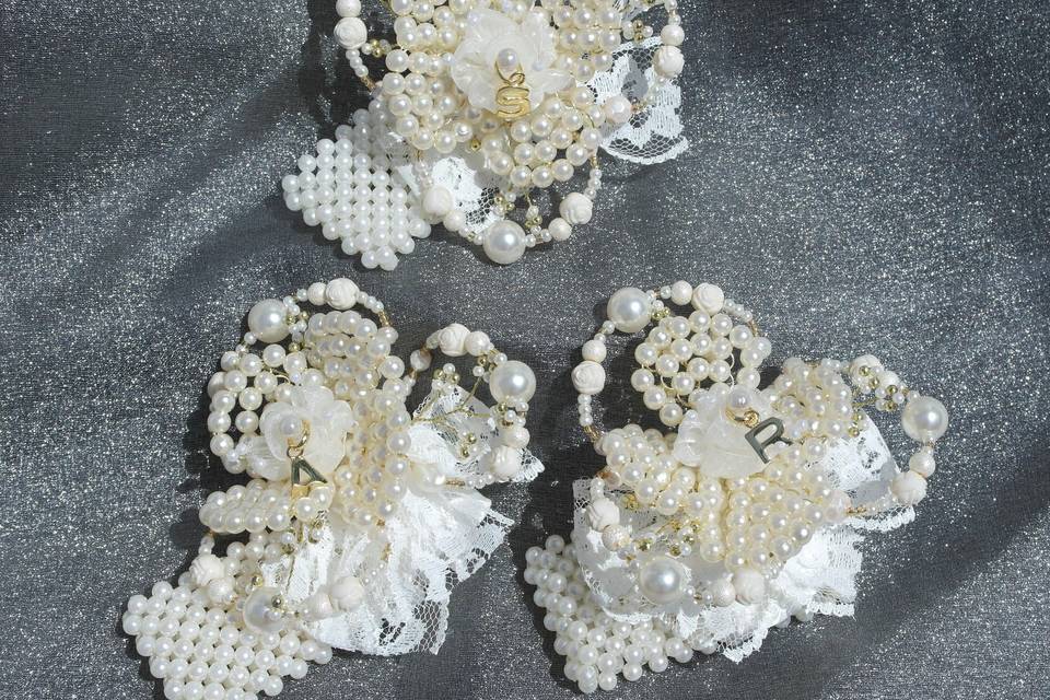 Beaded pearl  wrist corsages