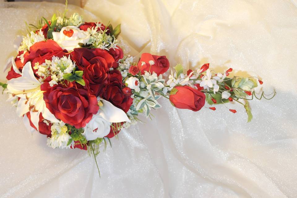 White, green & crystal bouquet